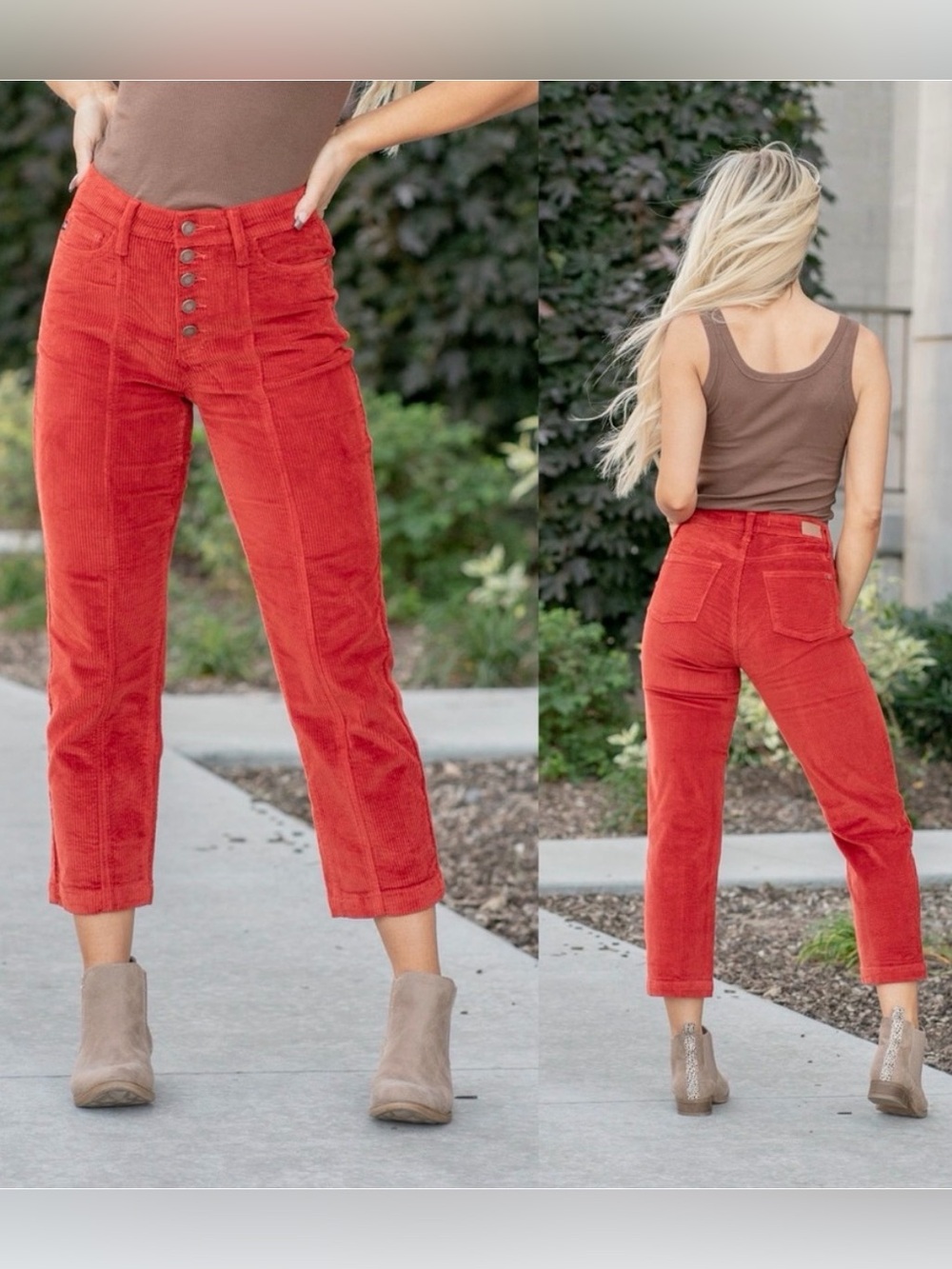 Judy Blue High Rise Button Fly Ankle Straight Corduroy Pants Rust Red Size 5/27 - Picture 14 of 14